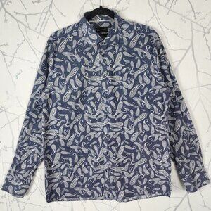 Bruun & Stengade Blue Artsy Paisley Print 100% Cotton Button Front Shirt